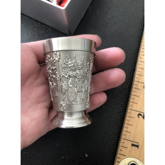 Garden City Pewter Singapore Shot Glasses Vintage New In Box Engraved - Picture 6 of 9